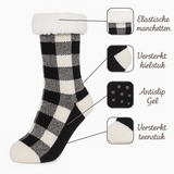 Budino Fleece Antislip Sokken - Wit Geruit
