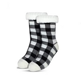 Budino Fleece Antislip Sokken - Wit Geruit