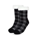 Budino Fleece Antislip Sokken- Zwart Geruit