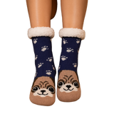 Budino Fleece Antislip Sokken - Hond Blauw