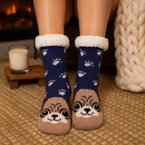 Budino Fleece Antislip Sokken - Hond Blauw