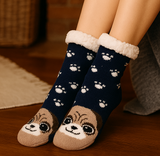 Budino Fleece Antislip Sokken - Hond Blauw