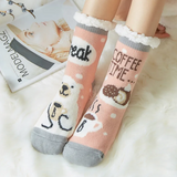 Budino Fleece Antislip Sokken - Koffiepauze Roze