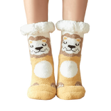 Budino Fleece Antislip Sokken - Leeuw Bruin