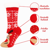 Budino Fleece Antislip Sokken - Rendier Rood