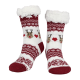 Budino Fleece Antislip Sokken - Rendier Wit Rood