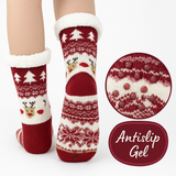 Budino Fleece Antislip Sokken - Rendier Wit Rood