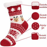 Budino Fleece Antislip Sokken - Rendier Wit Rood