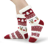 Budino Fleece Antislip Sokken - Rendier Wit Rood