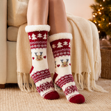 Budino Fleece Antislip Sokken - Rendier Wit Rood