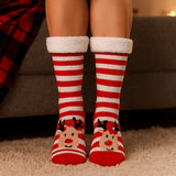 Budino Fleece Antislip Sokken - Rendier Gestreept