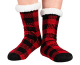 Budino Fleece Antislip Sokken - Rood Geruit