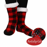 Budino Fleece Antislip Sokken - Rood Geruit
