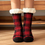 Budino Fleece Antislip Sokken - Rood Geruit