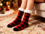 Budino Fleece Antislip Sokken - Rood Geruit
