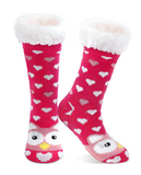 Budino Fleece Antislip Sokken - Uil Roze