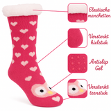 Budino Fleece Antislip Sokken - Uil Roze