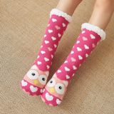 Budino Fleece Antislip Sokken - Uil Roze