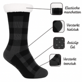 Budino Fleece Antislip Sokken- Zwart Geruit